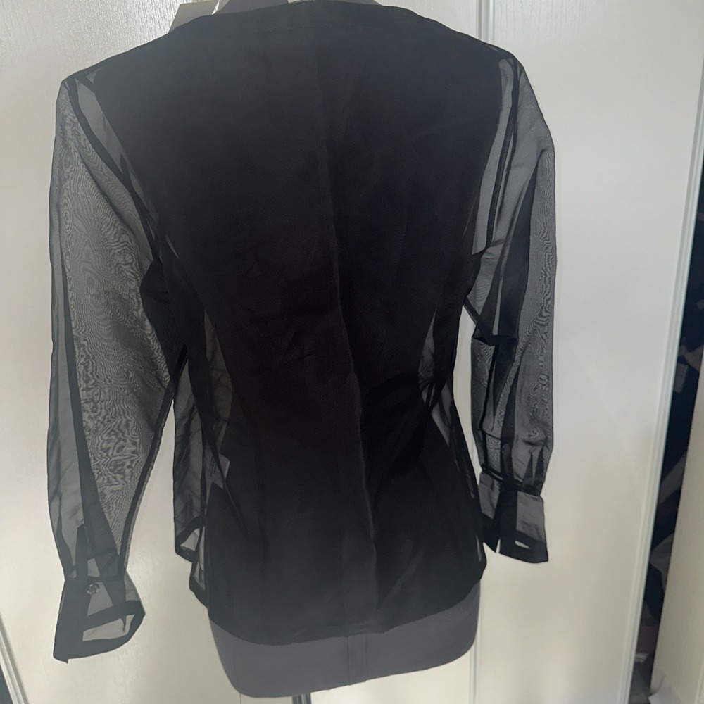 Petite Sofisticate Top Blouse Black 100%silk‎ Long Sleeve See through Size 8 - Picture 4 of 9